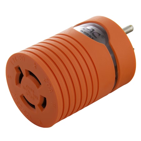Ac Works Plug Adapter, L14-20R, 5-15P, L14-20P, 5-15P, 0 ft., Orange AD515L1420